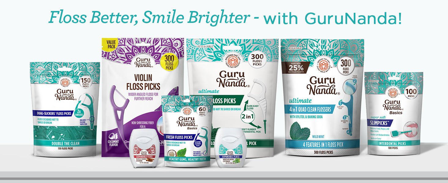 Floss better, smile brighter with GuruNanda — the full range of GuruNanda floss picks.