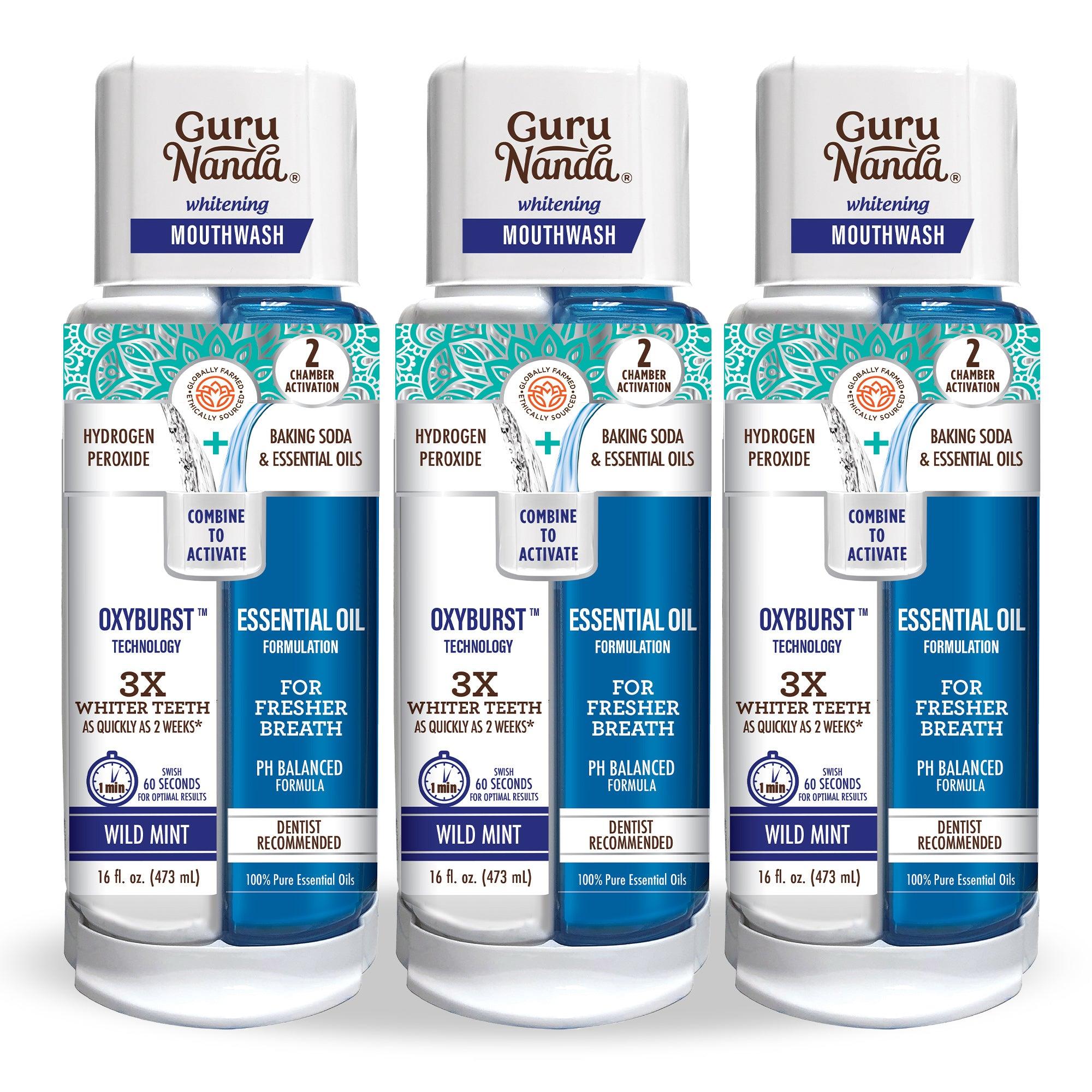 GuruNanda Dual Chamber Oxyburst Whitening Mouthwash (3 Pk) EnamelSafe
