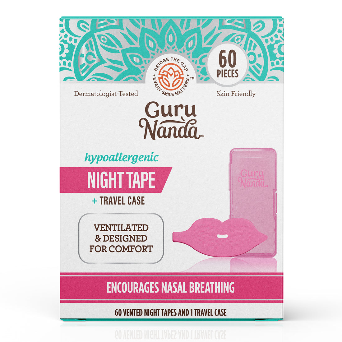 Pink Lip Shaped Night Tape with Case - 60 Count