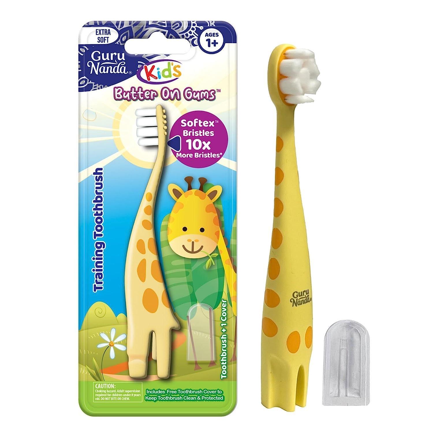 Kids Butter on Gums Giraffe Training Toothbrush with Cover (24-Pack) - GuruNanda