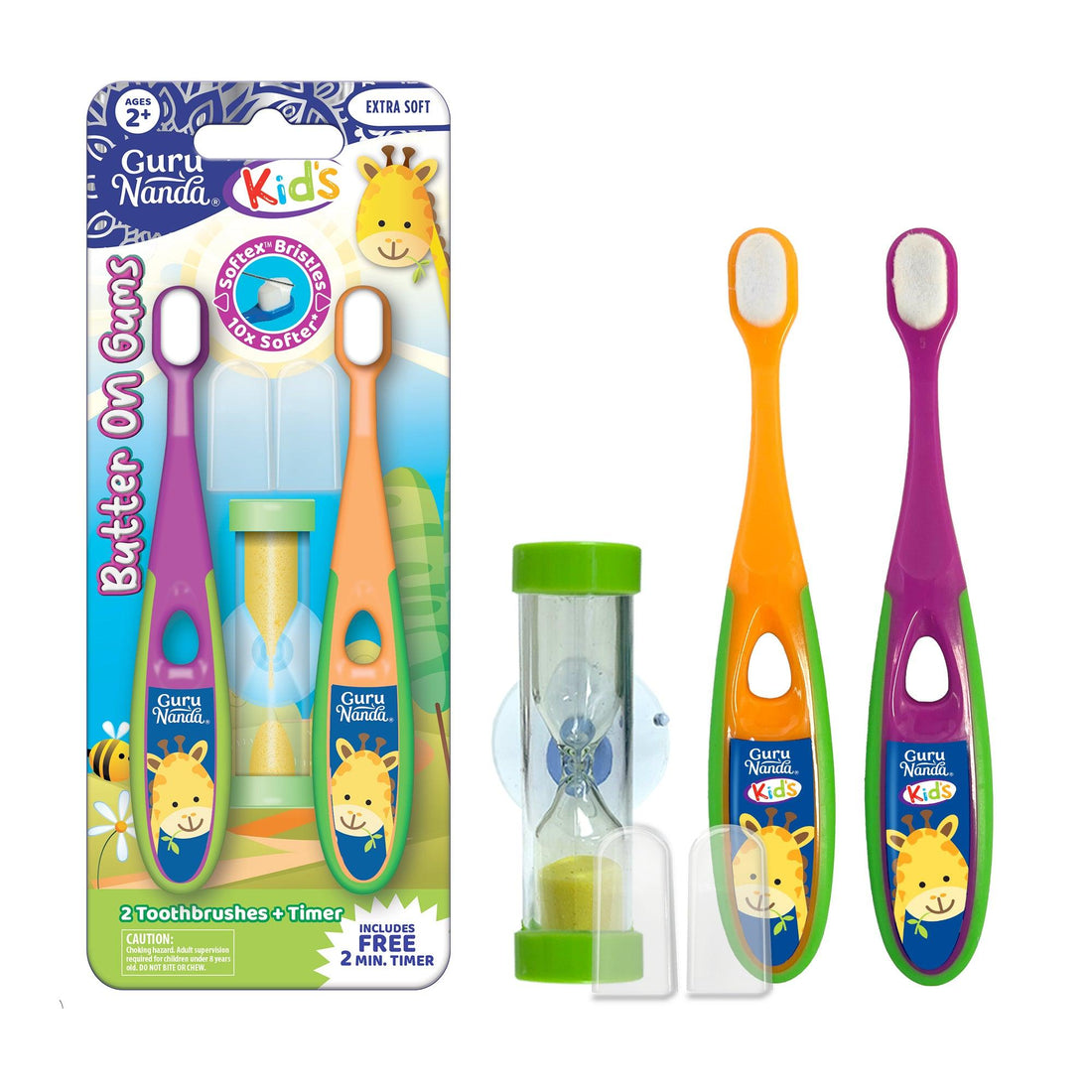 Kids Butter on Gums Toddler Toothbrush Set with Timer - GuruNanda