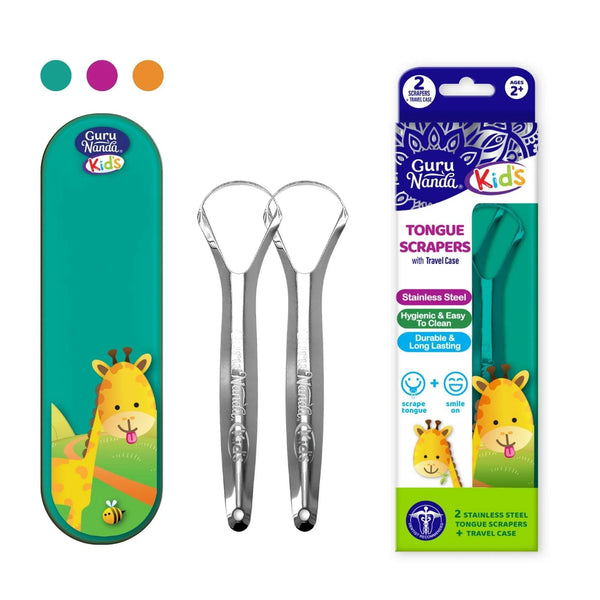 GuruNanda's Travel Friendly Tongue Scraper For Kids With Case, 2 Pk