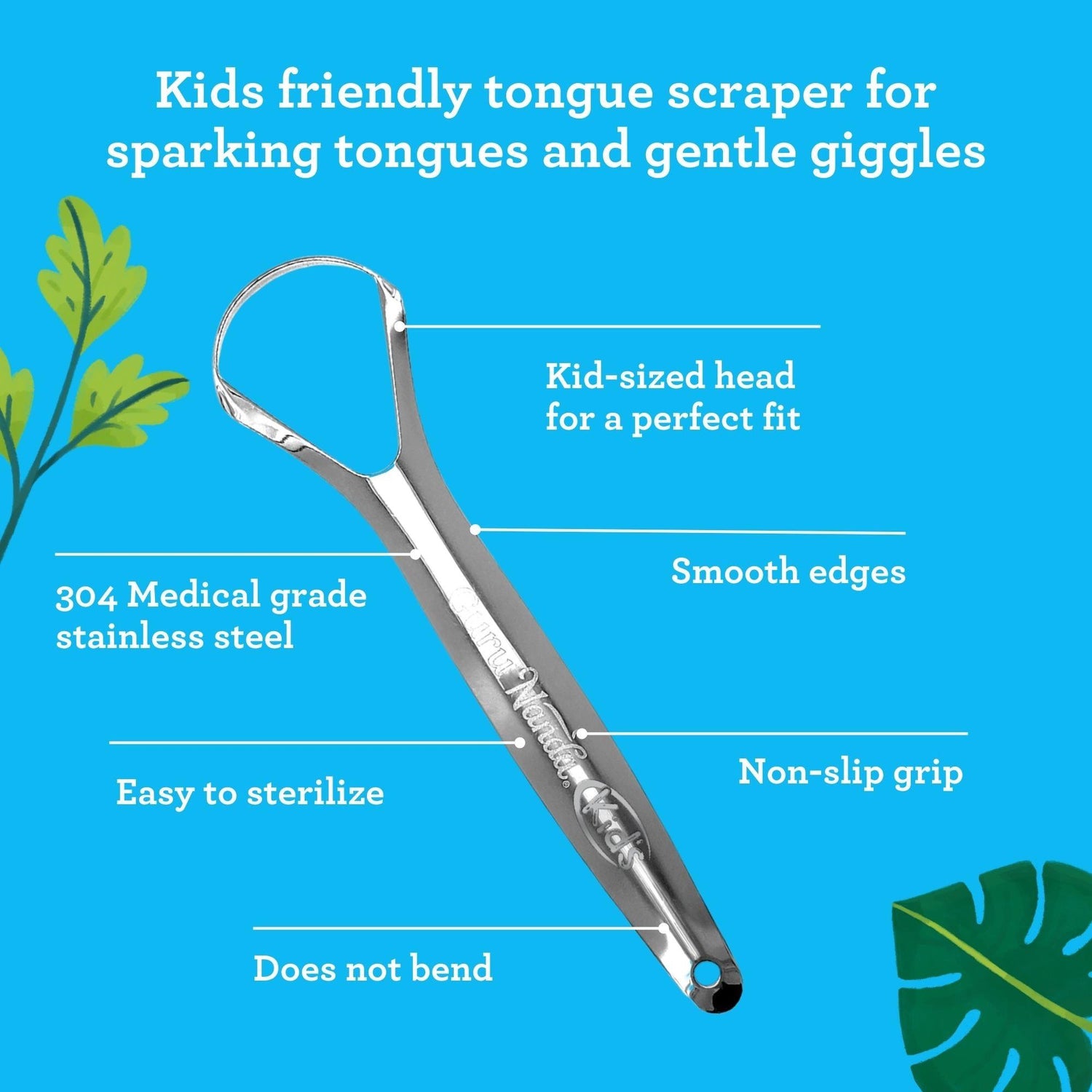 Kids Tongue Scraper (2-Pack) with Travel Case (color may vary) - GuruNanda