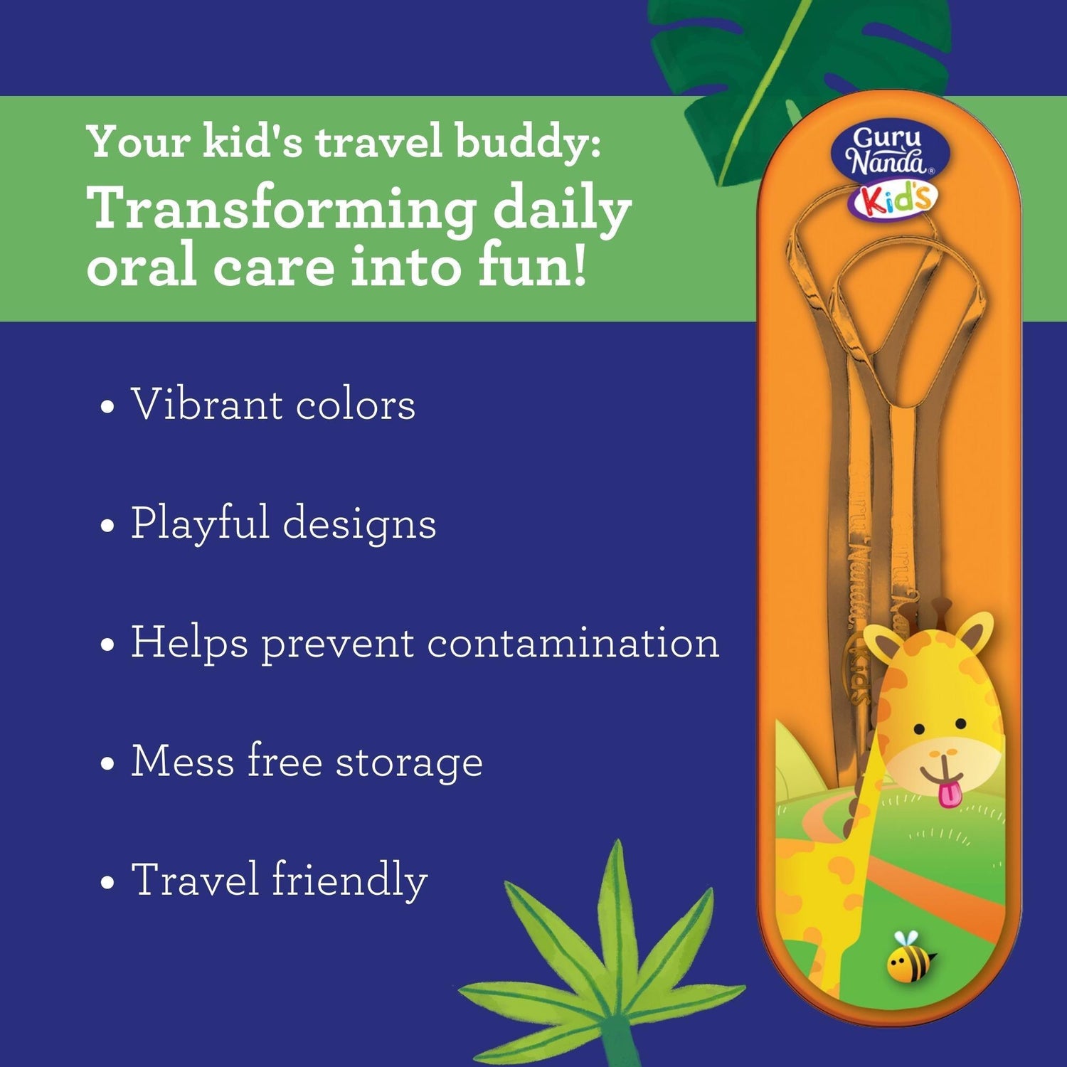 Kids Tongue Scraper (2-Pack) with Travel Case (color may vary) - GuruNanda