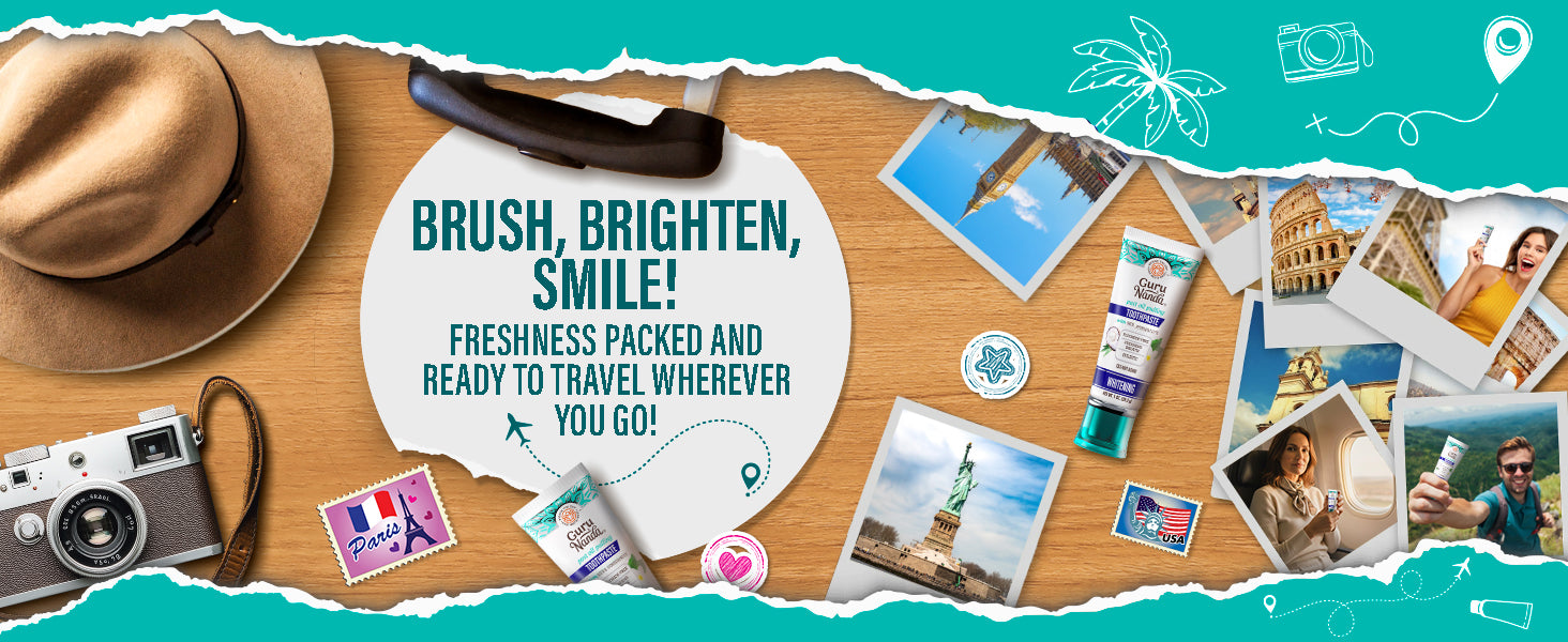 GuruNanda travel-size neem toothpaste lifestyle — fits your daily oral care routine