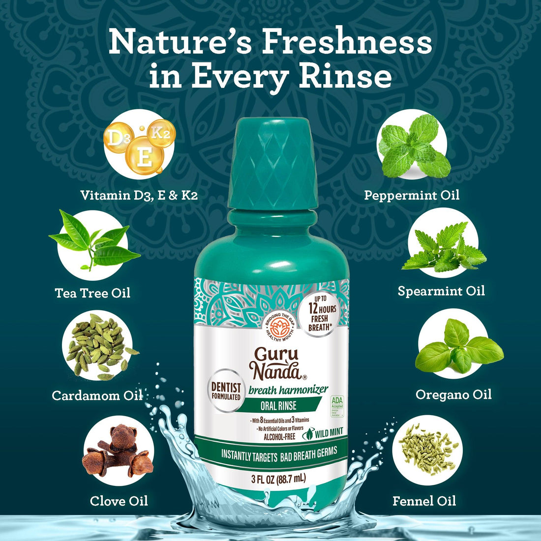 Oral Rinse Breath Harmonizer Mouthwash - Travel Size - Wild Mint (3 Fl Oz) - GuruNanda