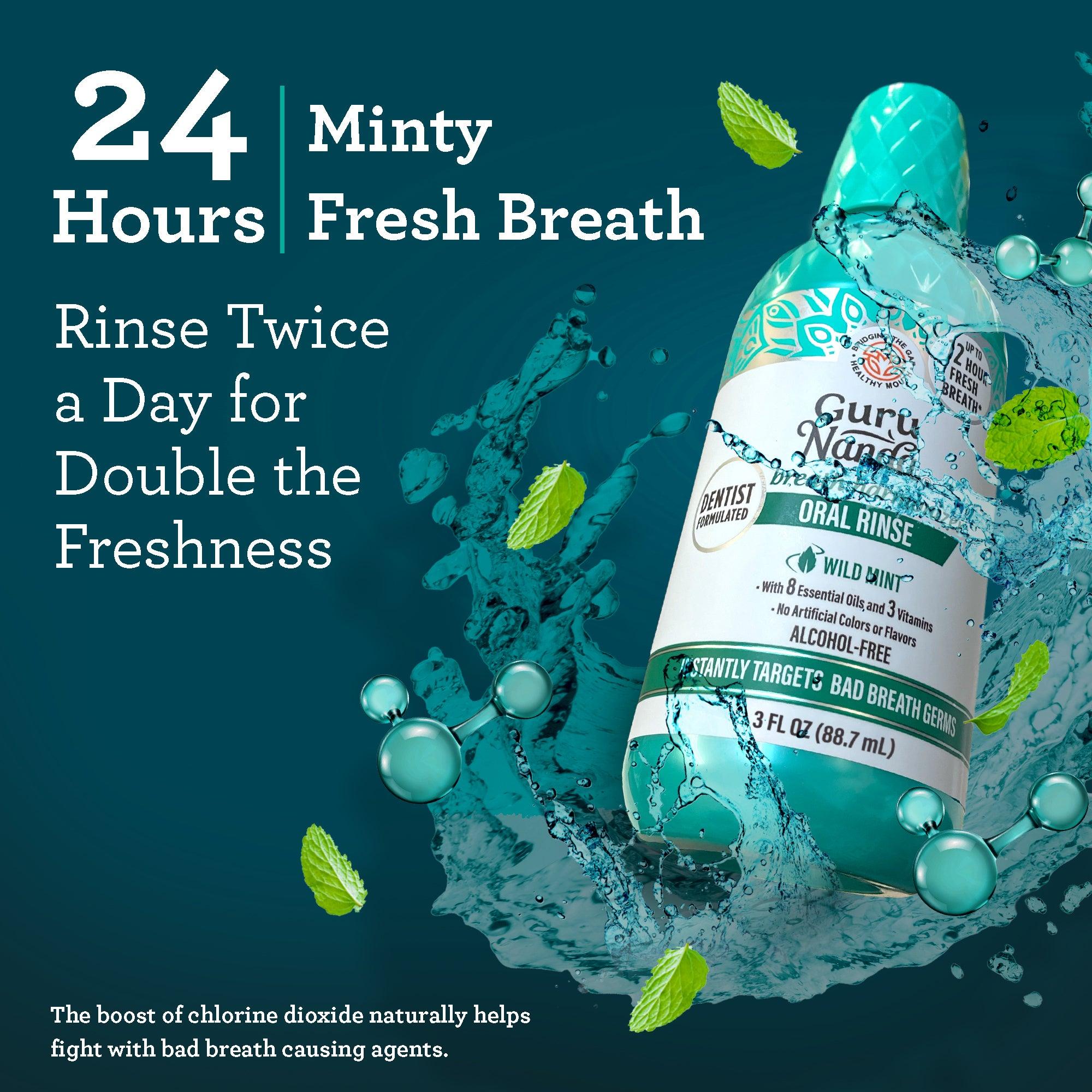 Oral Rinse Breath Harmonizer Mouthwash - Travel Size - Wild Mint (3 Fl Oz) - GuruNanda