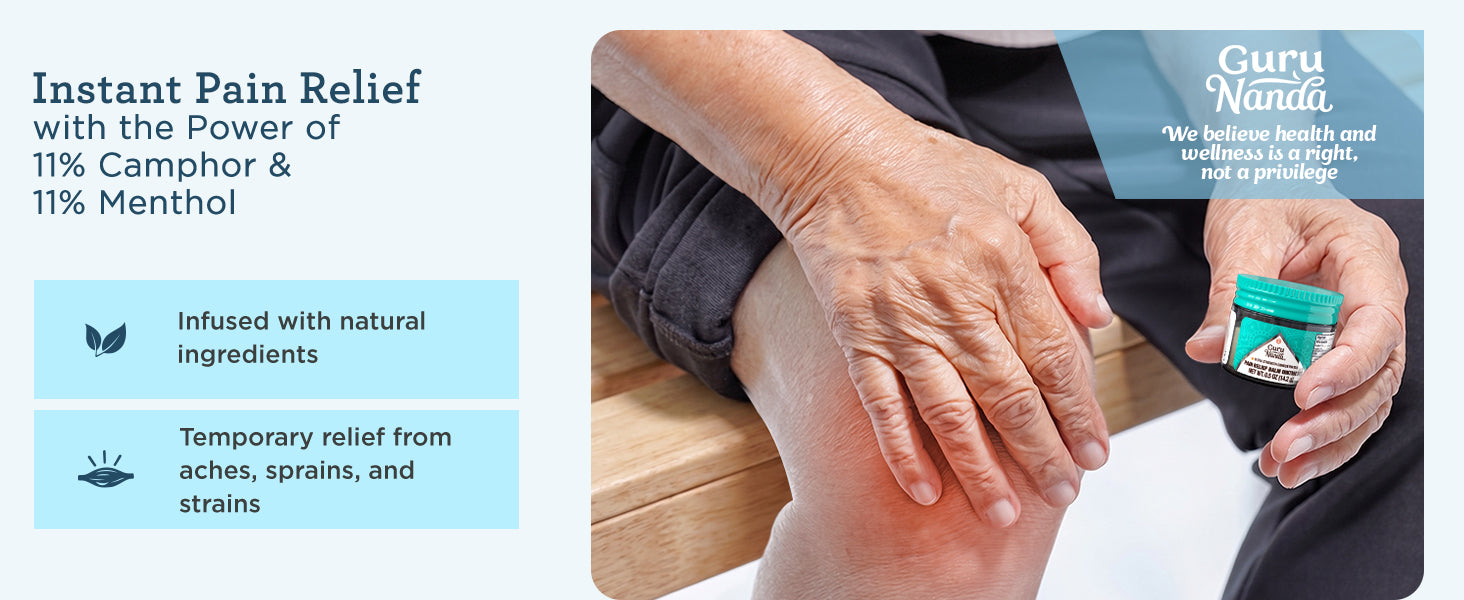 Instant pain relief with the power of 11% camphor and 11% menthol — infused with natural ingredients for temporary relief from aches, sprains, and strains.