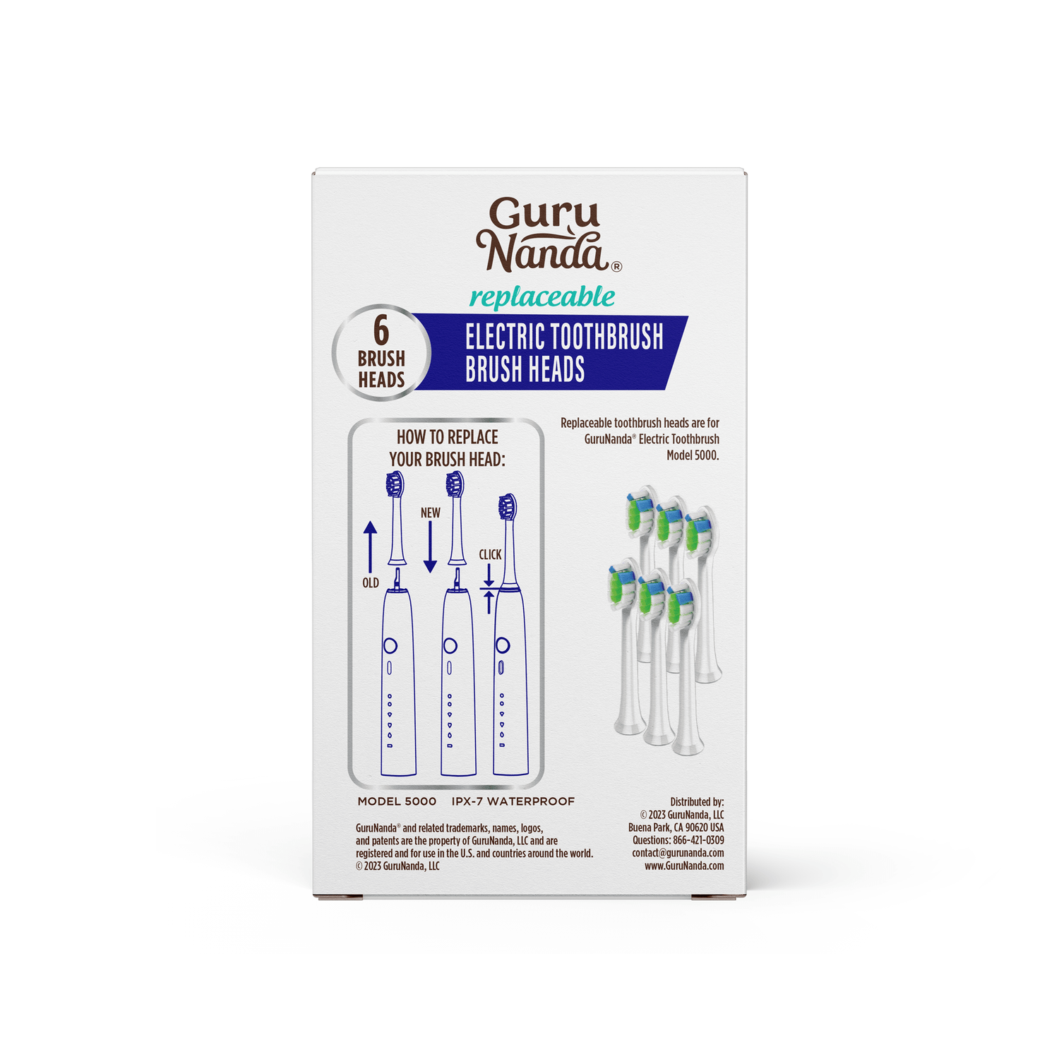 Replacement Brush Heads for GuruNanda Sonic Electric Toothbrush - 6-Pack - GuruNanda