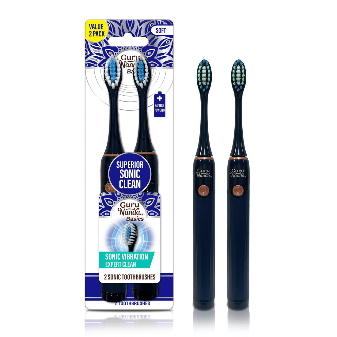 Sonic Superior Clean Toothbrush (Battery Operated) - 2-Pack - GuruNanda