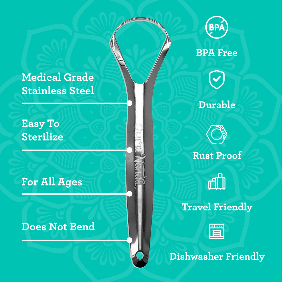 Spoon Shaped Stainless Steel Tongue Scraper (2-Pack) - GuruNanda