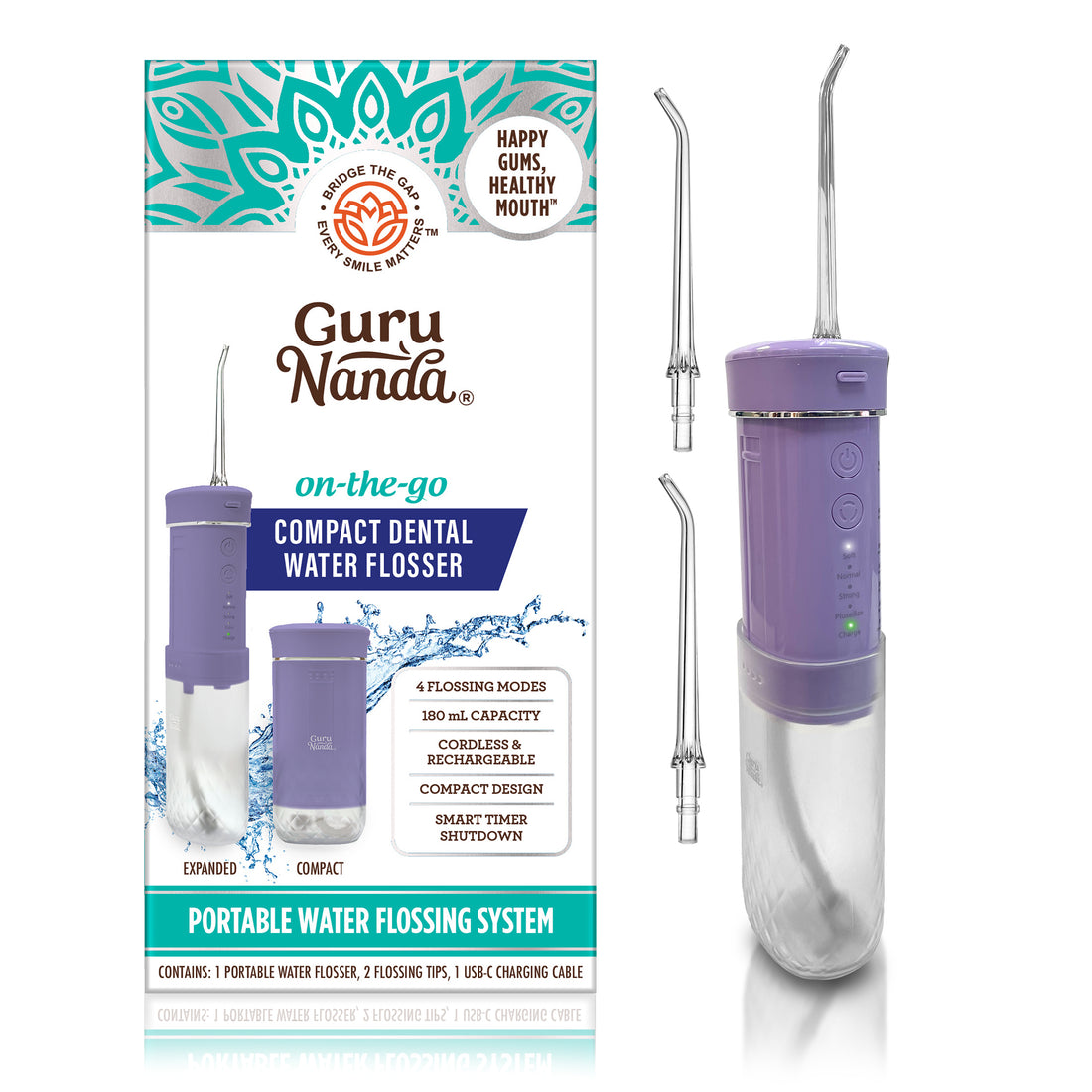 Compact Dental Water Flosser (180 ml) - Lavender